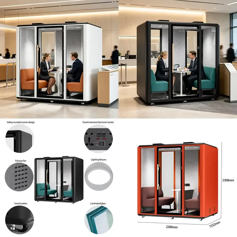 for 4-Person Mobile Soundproof Office Cabin Wheeled Meeting Booth Customizable Color Privacy Pod for Open Workplaces