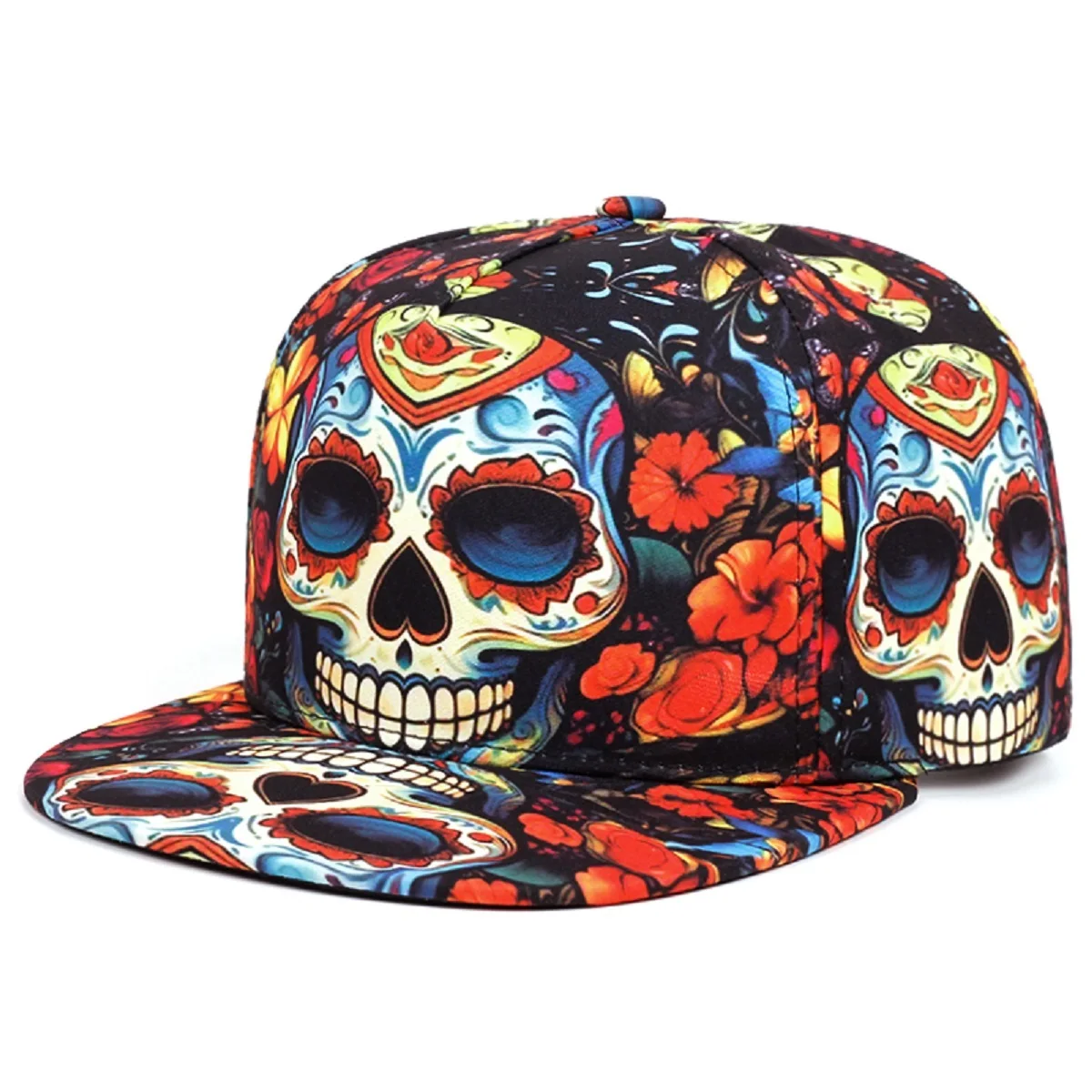 2025 New Printed Zombie Skull Flower Flat Edge Hat Trendy Hip Hop Hat Baseball Hat Outdoor Leisure Sports Sunshade Hat Unisex