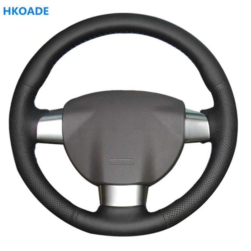 HKOADE Hand-stitched Black Artificial Leather Steering Wheel Cover for Ford Focus 2 2011 2010 2009 2008 2007 2006 2005 (3-Spoke)