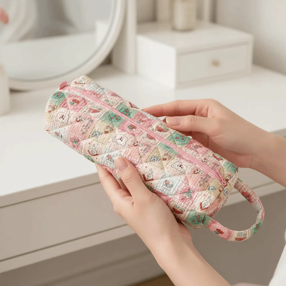 حقيبة تخزين مجفف الشعر الحلو نمط زهرة ليوبارد كرة الشعر حقيبة التخزين مادة لينة مع مقبض حقيبة مستحضرات التجميل #3