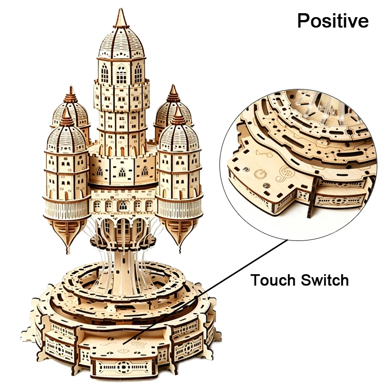 City In The Sky Castle 3D Wooden Puzzle Rotatable Music Octave Box With Light DIY Assembly Model Decoration Toy For Teens Adult