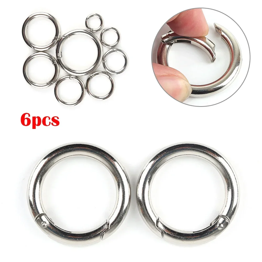 6pcs/lot Zinc Alloy Plated Gate Spring O-Ring Buckles Clips Carabiner Purses Handbags Round Push Trigger Snap Hooks Carabiner