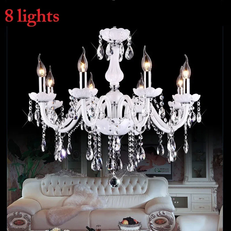 Modern LED Candle Crystal Ceiling Chandeliers White Living Room Pendant Light Vintage Hanging Lamp Home Decor Luster Fixtures