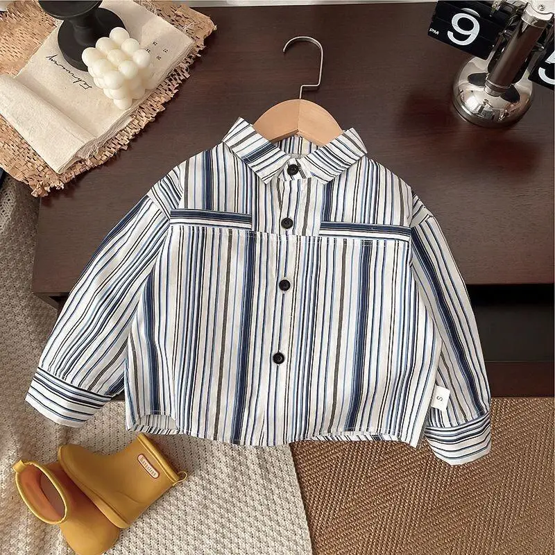 Children's Clothing Boys' And Girls' Tops Shirt Cotton Boys 0 To 5 Years Old Spring Stylish Simple Striped Casual Long Sleeve