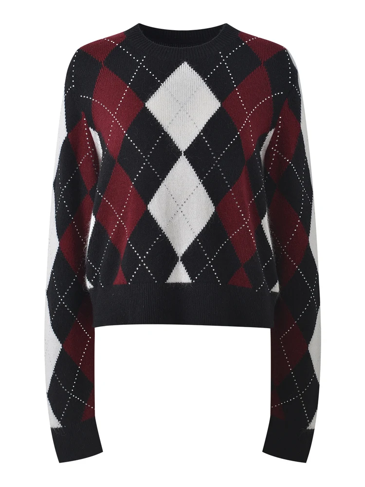 High-End Version Casual Knitted Long Sve Diamond-Embroidered Leisure Sweater ort Knitted Top for Women