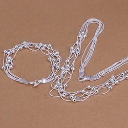 925 Sterling Silver Lady Wedding Factory Direct Fashion Retro European Style Chain Bead Necklaces Bracelets Women Jewelry Set