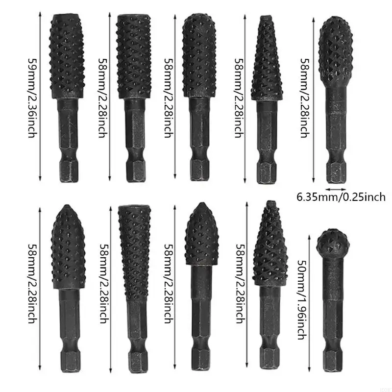10pcs Rotary Burr Rasp File Set untuk Kerajinan Patung Detail Kayu Rumit
