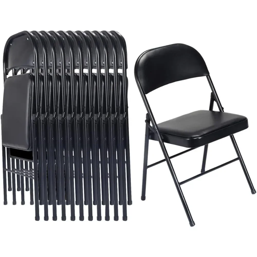 12 Pack Black Folding Chairs with Padded Seats for Outdoor & Indoor, Portable Stackable Commercial Seat