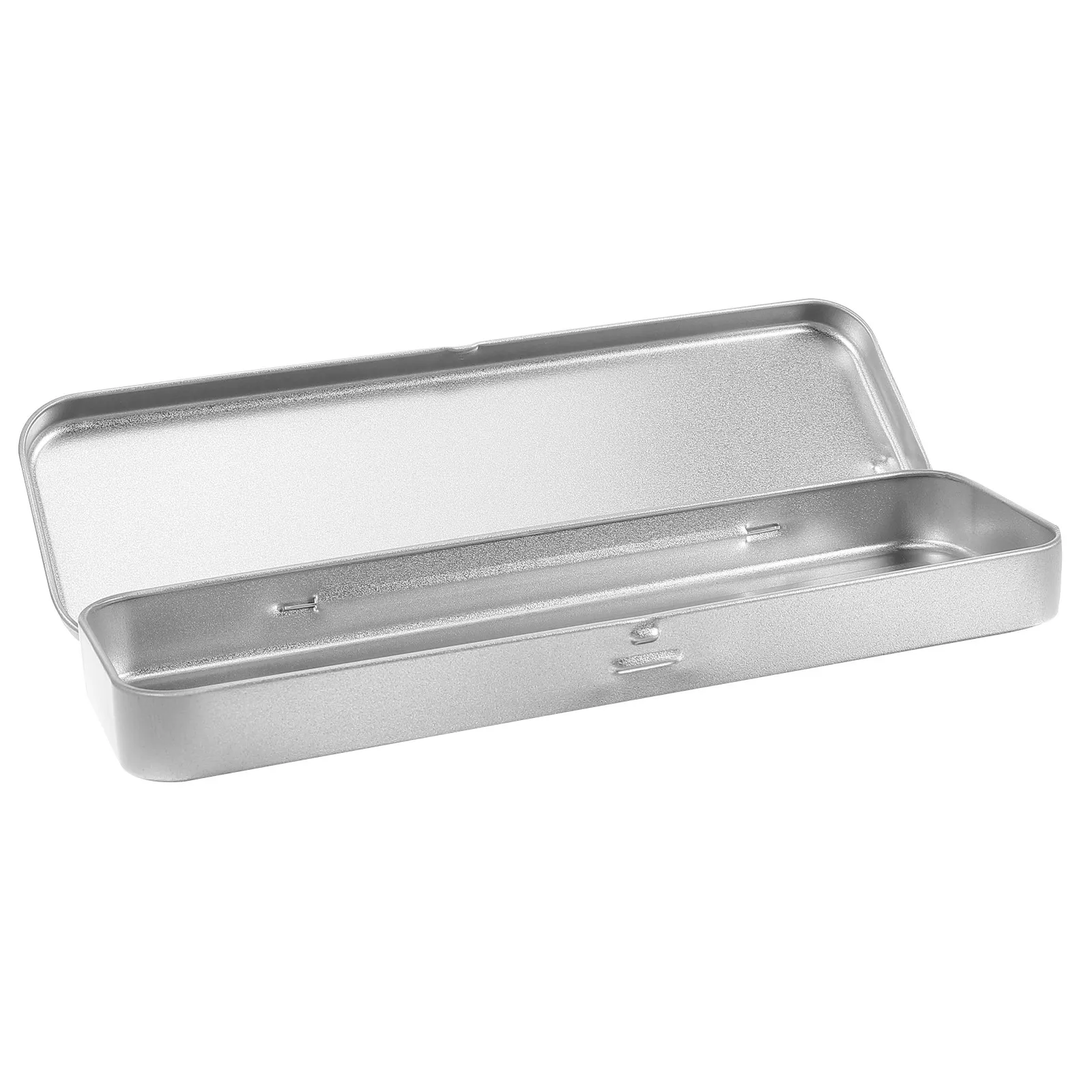 1Pcs Frosted Silver Metal Pencil Case Rectangular Tin Box for Kids Students Large Capacity Pencil Container Eraser Pen Holder
