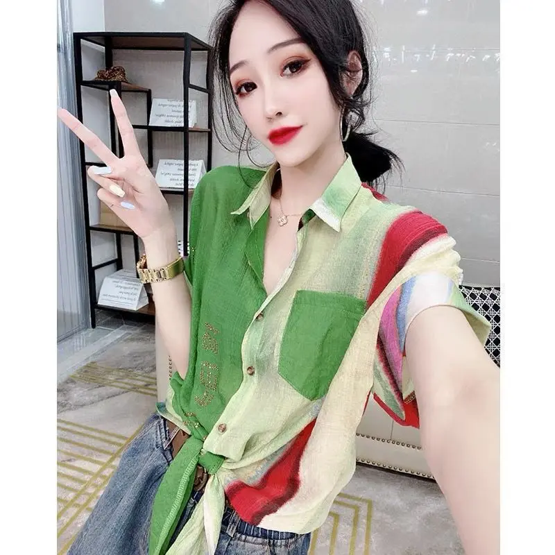 2024 New Summer Loose Printing T-Shirt Patchwork Letter Blouse Women Clothing Short Sleeve Fashion All-match Top Tee Ladies Thin