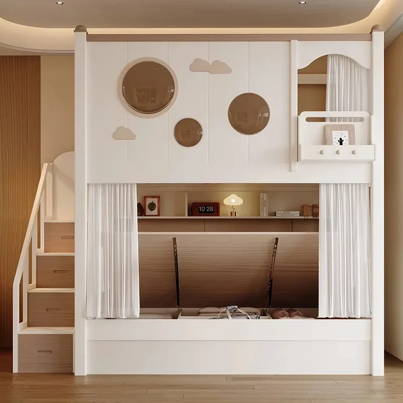 Customized Solid Wood Two-tier Bunk Bed, Multi-functional Upper Lower Sibling Kids Bed For Children Bedroom Home Furniture