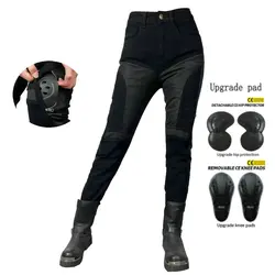 Female Motorcycle Riding Jeans Mesh Breathable High Elastic Locomotive Pants Knee Pads Adjustable Up & Down Trousers Loong Biker