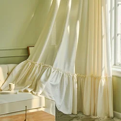 Modern Semi-Sheer Curtains Privacy Imitation Hemp Panels for Living Room Bedroom Rod Pocket Hook Hanging Romantic Ruffle Skirt