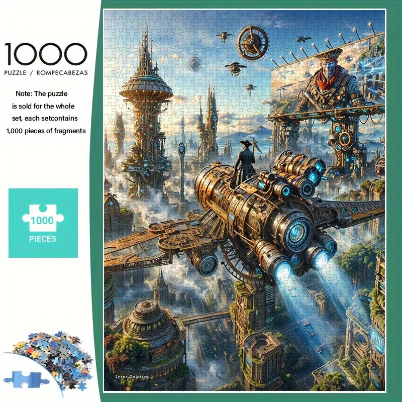 Ein 1000/500 Stück Steampunk City Flying Machine Adventure Journey Papierpuzzle, die perfekte Wahl für Enthusiasten ohne Rahmen