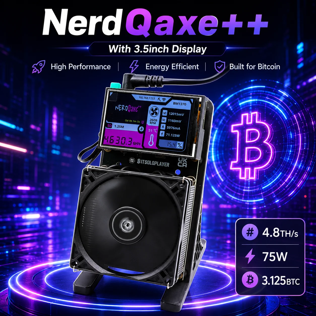 NerdQaxe++ 4.8TH/s 75W BM1370 Solo Miner