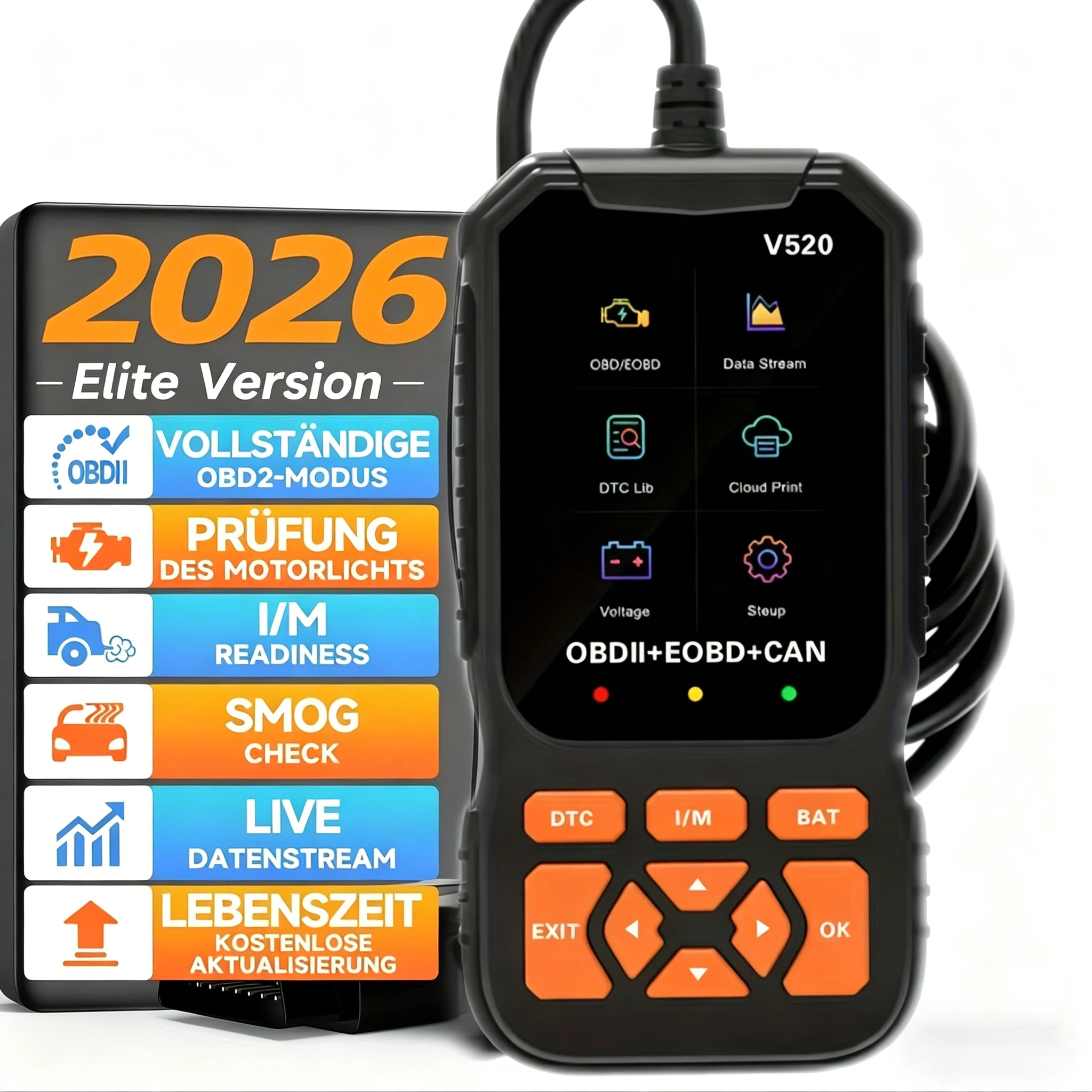 2026 New V520 Obd2 Diagnostic Scanner, 8 Languages Car Code Reader, Enhanced Engine Fault Code Detection, Clear Error Codes