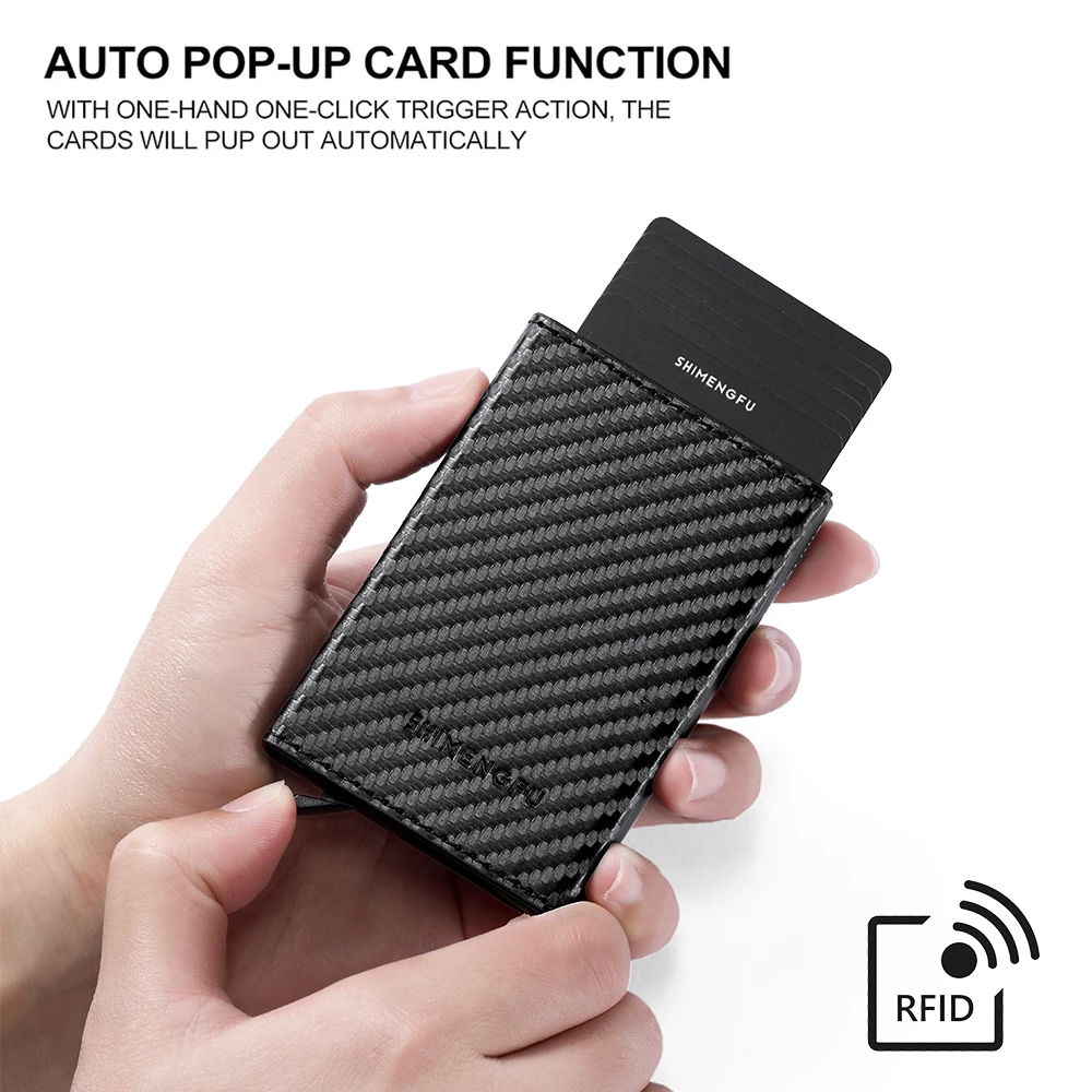 Automatic Card Holder Magnetic PU Leather Mini Men Wallet Business Card Case RFID Metal Card Cover Smart  ID Cardholder Women