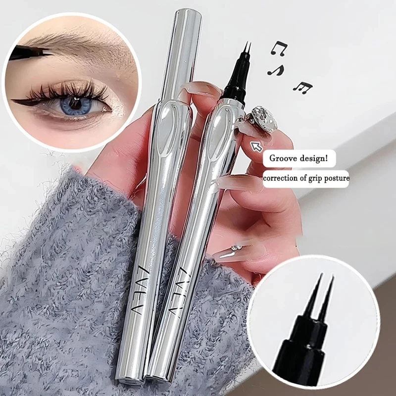 Ultra-fine 2 Point Silver Eyebrow Pen Liquid Wild Eyebrow Tattoo Waterproof 2 Fork Silkworm Brow Pen Easy To Grip Eye Makeup