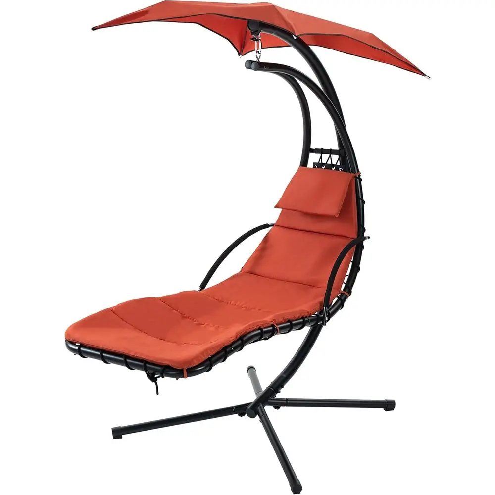 

Orange Outdoor Hanging Chaise Lounge with Removable Pillow and Stand, Ideal for Patio, Porch, Poolside