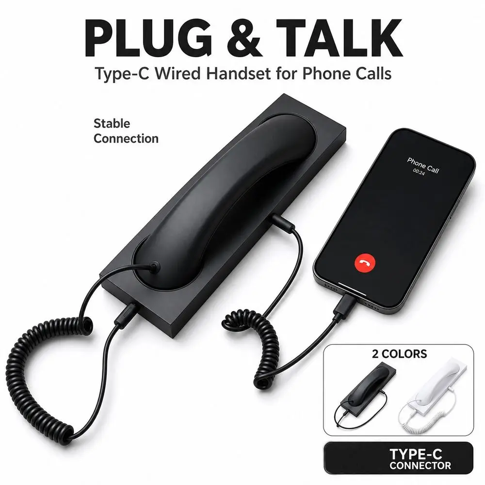 with Microphone Phone Handset Telephone Style Tangle Free Wire Telephone Handset Type-C Handheld Cell Phone Receiver