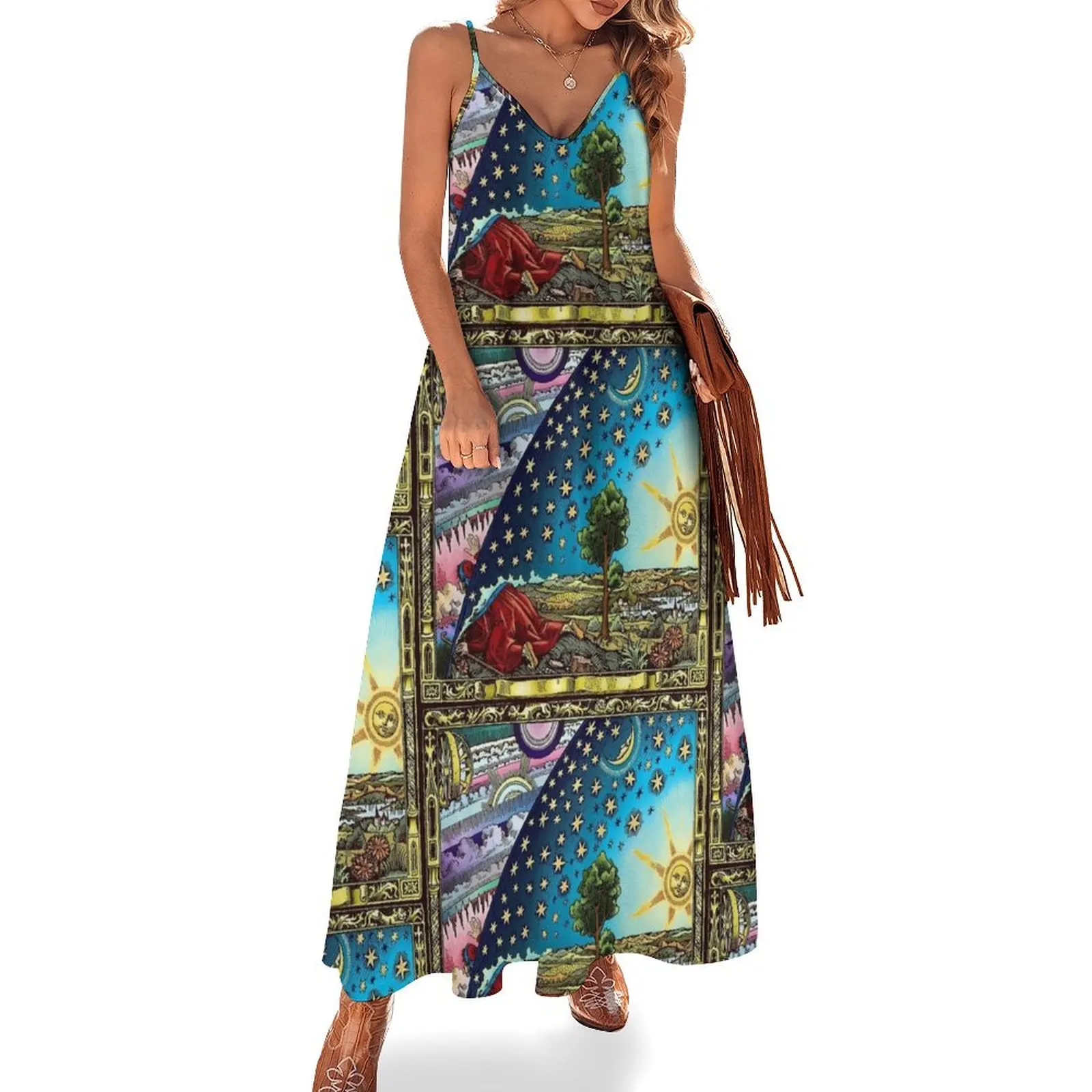 

Flammarion Engraving Sleeveless Dress cute dress elegant chic women dresses promotion Woman's evening dress Evening gown