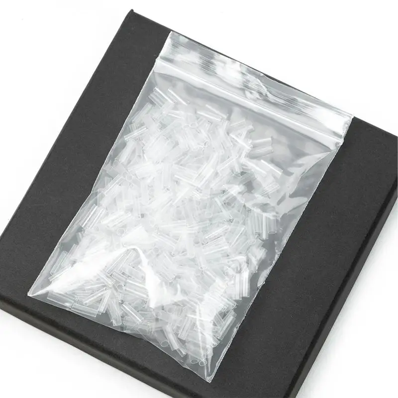 500 قطعة من أنابيب الانكماش الحراري لوصلات الشعر بدون أدوات إكسسوارات الشعر ذات اللون الشفاف اللاصق