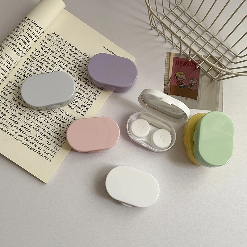 【Schön】Tragbare Mini-Kontaktlinsenbox mit Spiegel, Kunststoff-Kontaktlinsenbehälter, Macaron-Farben, Linsenbox, Pflegebox, Reise- und Outdoor-Geschenk