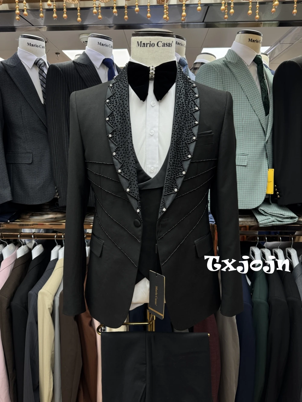 

Shiny Beaded Shawl Lapel Suit Set For Men Banquet Outfit Customized Stylish Men's Suits 3 Pieces Wedding Groom Outfit Party Prom