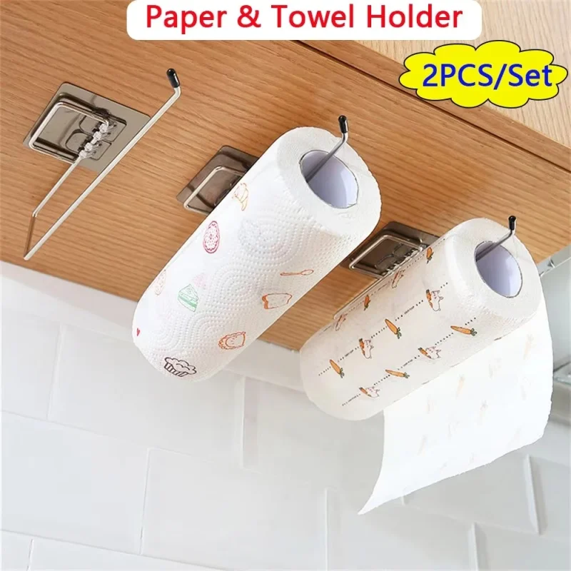 1/2PC Kitchen Paper Holder Towel Storage Hook Toilet Paper Holder Towel Stand Storage Rack Tissue Holder Bathroom Organizer Home