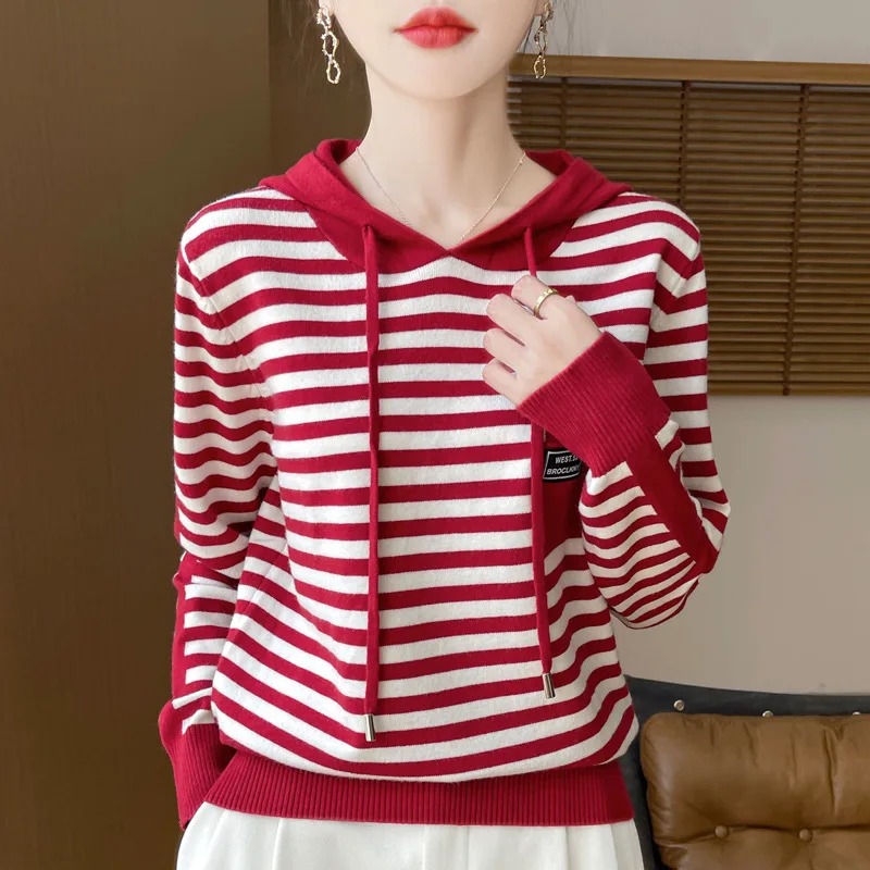 سترة بقلنسوة امرأة الخريف الشتاء طويلة الأكمام الدافئة شريط قاع قميص الصلبة البلوفرات غير رسمية متماسكة الكورية موضة البلوز #6