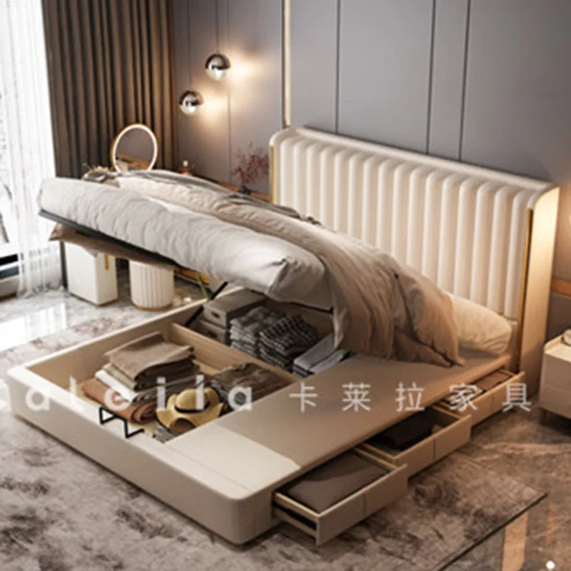 Luxury European Bed Floor Space Saving Beauty Modern Double Queen Loft Bed Princess Sleeping Letto Matrimoniale Salon Furniture