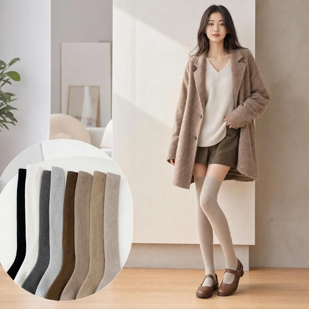 1 pair New Pleated Slouchy Over-Knee Socks Stacked Thick Thigh-High Socks Warm Winter Socks Women