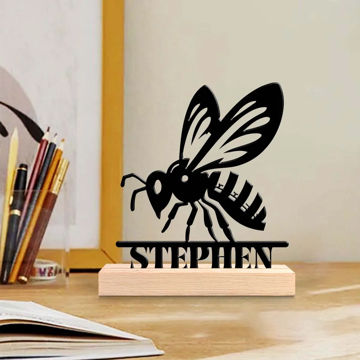 1pc Personalized Metal Artwork Custom Content With Wooden Base Festival Ornaments and Decorations