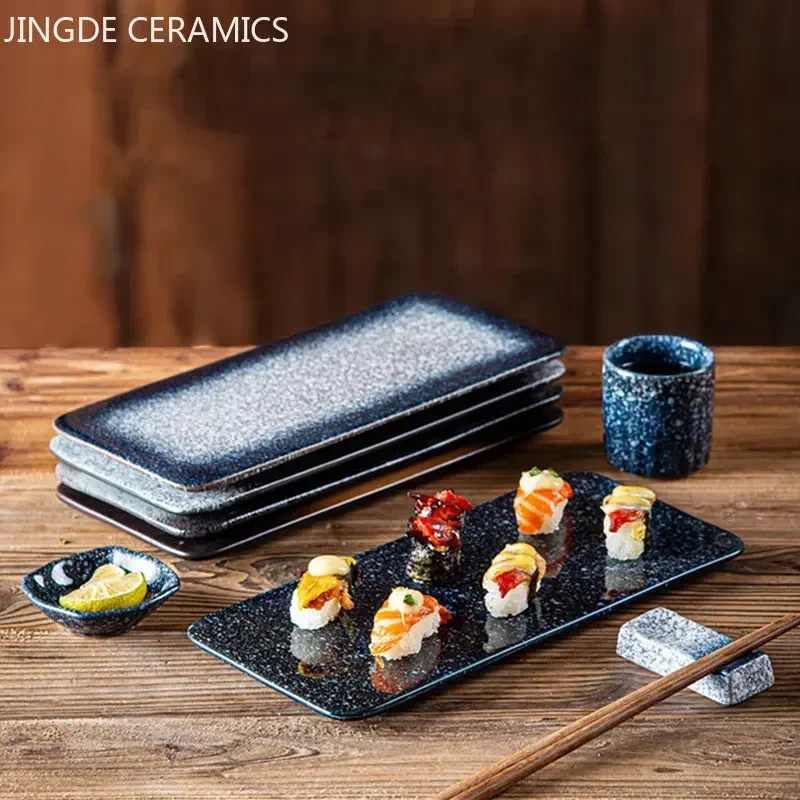 

Japanese Style Ceramic Sushi Plate Restaurant Rectangle Dinner Plates Barbecue Flat Plates Home Tableware Kitchen Accessories