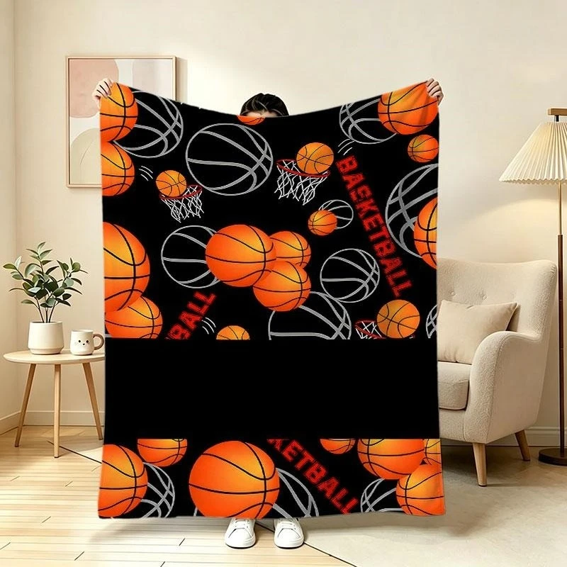 Graffiti Basketball Player Splash Print Flannel Throw Blanket, Soft Warm Blanket for Teen Sports Fan Game Room Sofa
