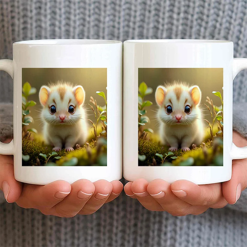 Cute Cartoon Hamster Colorful Print Ceramic Coffee Mug 11oz 350ml Personalized Custom Mug Microwave Safe Cute Aesthetic Mug Birt