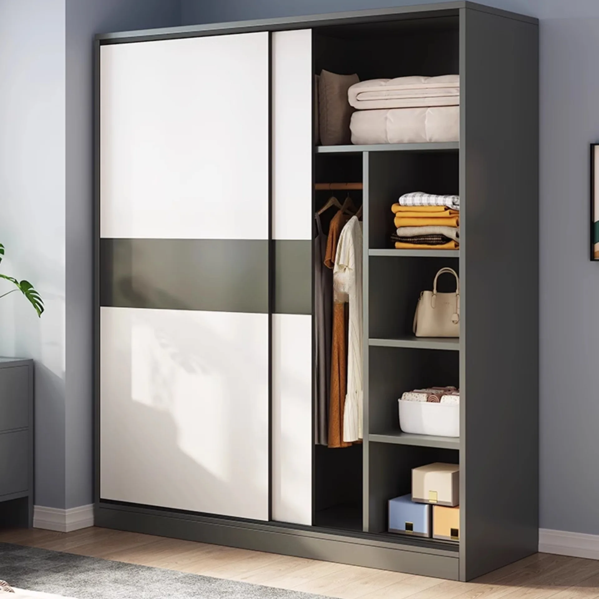 Armoire coulissante pour chambre à coucher, location, économique, simple, robuste et durable, en bois massif, armoire pour enfants