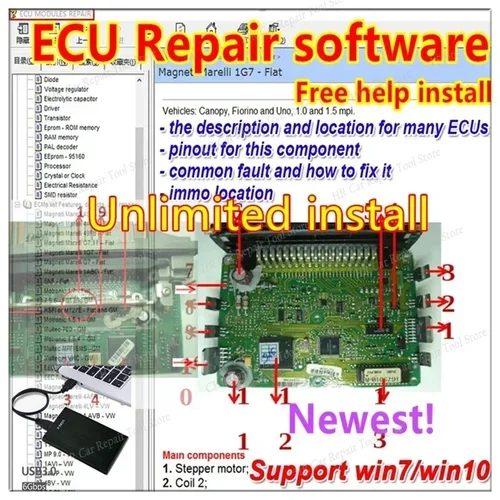 Imagen 1 del producto Software de reparación de ECU, reparación de módulos ECU, ubicación Immo, incluido multímetros, Transistor, herramienta de reparación de automóviles de defectos EEprom