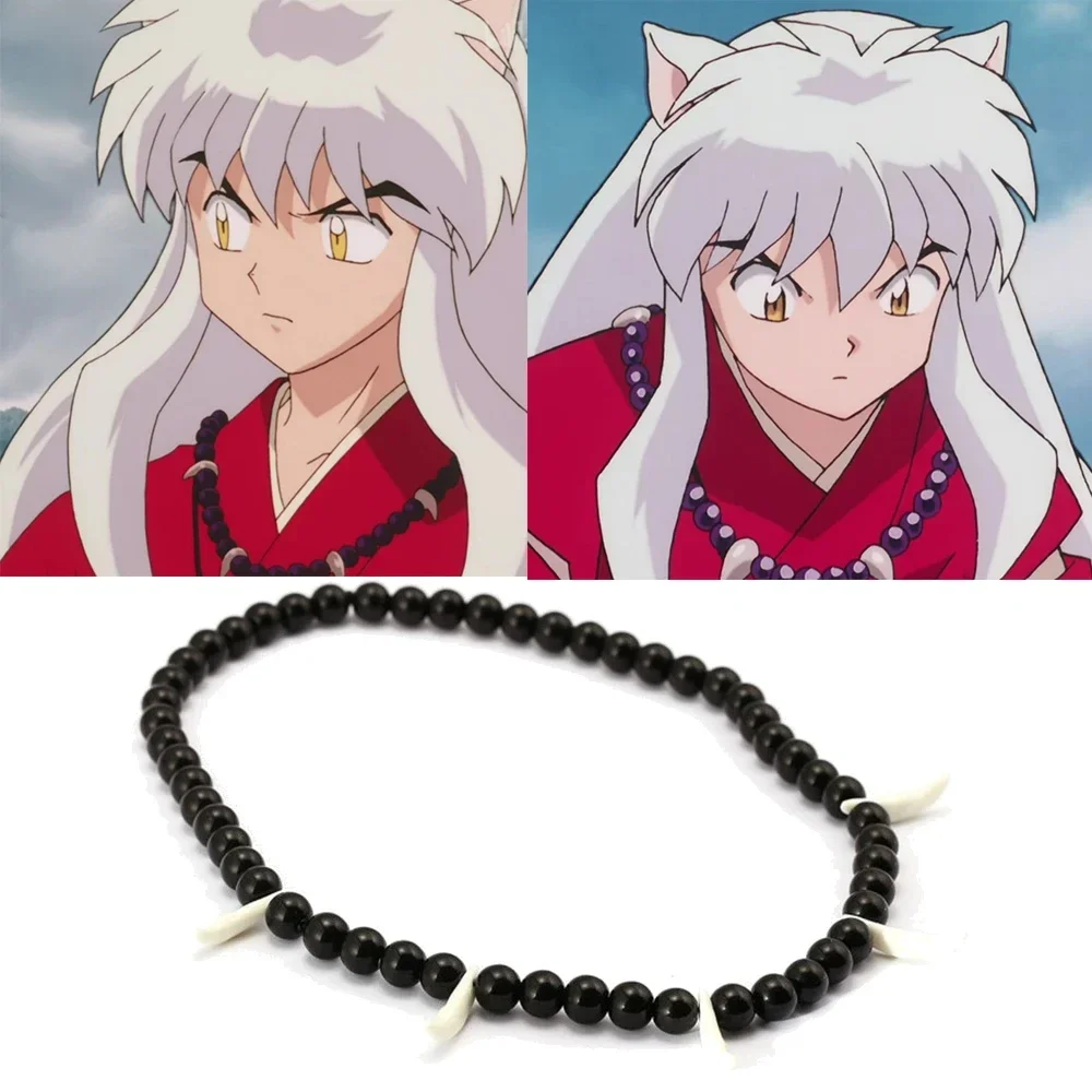 Collar clásico de Anime Inuyasha, Rosario con palabra de espíritu, collar de cuentas negras, brazalete con logotipo, colgante, regalo de joyería
