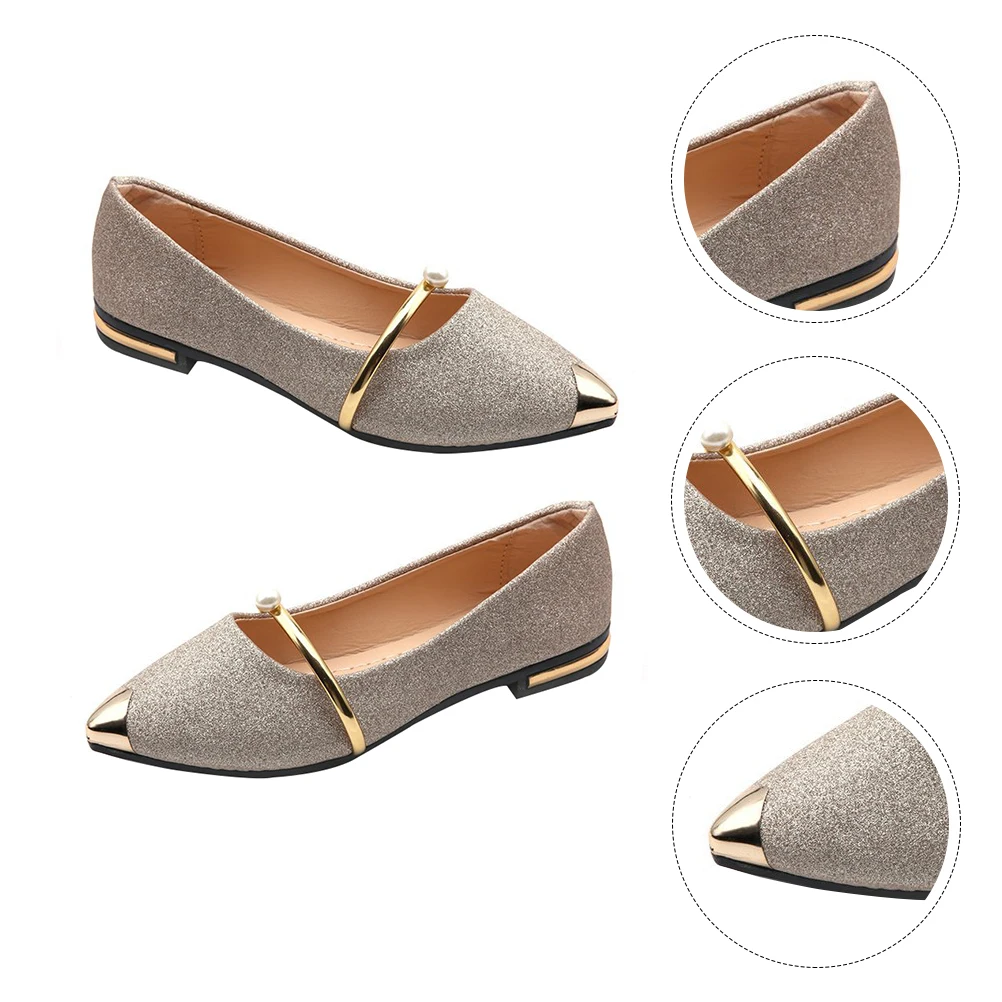 

1Pair Elegant Pearl Flat Nude Shoes Comfortable Non-Slip Women’S Pointy Single Shoes For Wedding Party Work Daily Wear