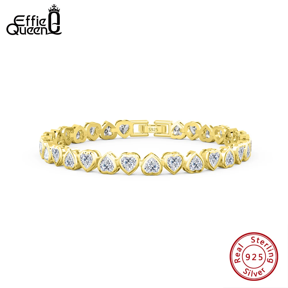 

EFFIE QUEEN Cute 5mm Heart Cut Zircon Tennis Bracelet for Women Shine 100% Solid 925 Silver Birthday Gift Wedding Jewelry SB165