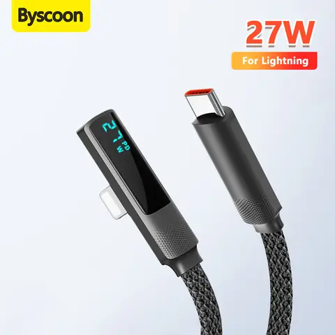 PD 27W Fast Charging Cable 90 Degree Right Angle With Digital Display USB Type C to Lightning For iPhone 14 13 12 11 Pro Max