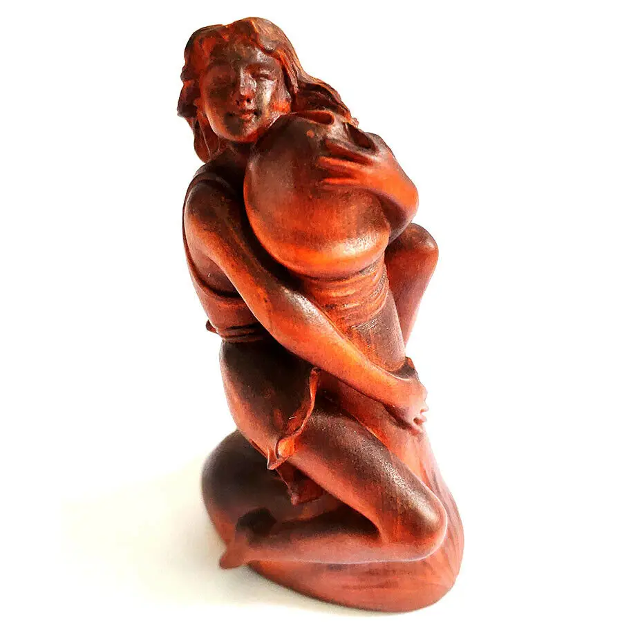 CC008 - 8X4X3 Carved Boxwood Carving Figurine Beautiful Lady and Ding EROT