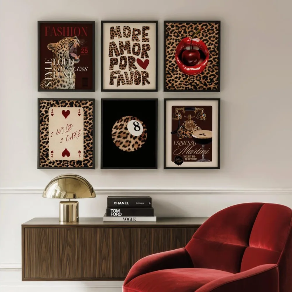 Poster Y2k Funky Chic Art Prints Bedroom Apartment Wall Home Decor 3/6pcs Retro Leopard Cheetah Canvas