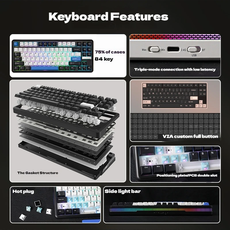 EPOMAKER TH85 メカニカルゲーミングキーボード RGB ホットスワップ可能な 3 モード接続マクロプログラマブル E スポーツとゲームギフト