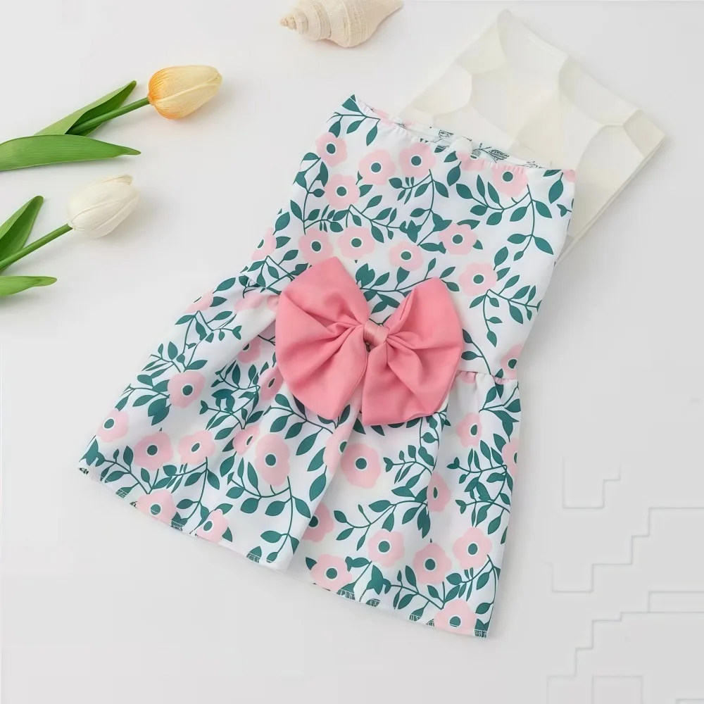 

Heart Patten Spring Dog Princess Dress Bow Lace Breathable Medium/Small Pet Skirts Lightweight Comfortable Cat Dog Summer Dress