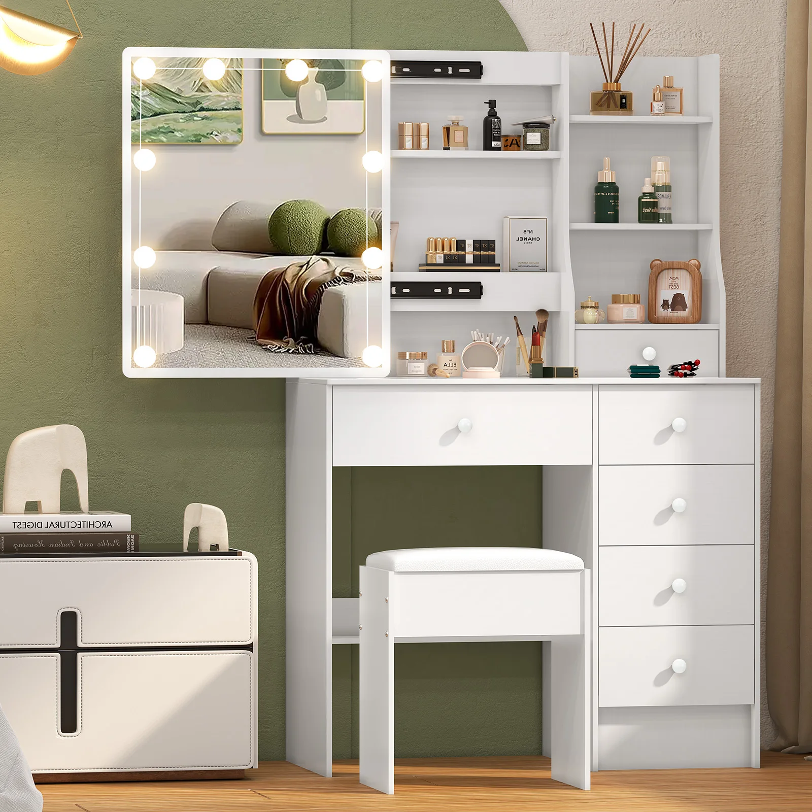Office X Furniture - Nowoczesny biały zestaw toaletki do sypialni