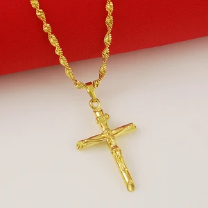 Real 24k Gold Color Cruz Anhänger & Halskette für Mann/Frau Strom von christlichen religiösen Schmuck Weihnachtsgeschenken 10 Hauptverkaufsgoldkette 24K - №9