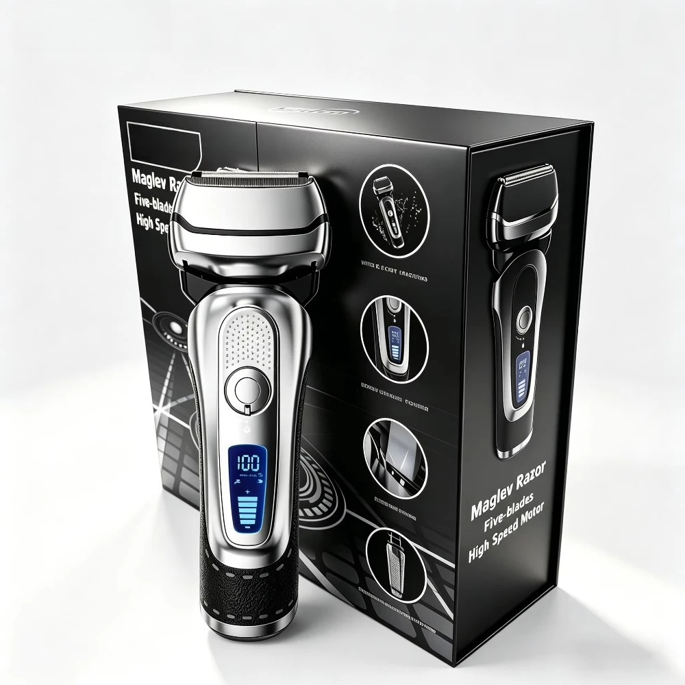 Electric Foil Shaver, 5 Flexible Heads, 13000 RPM Motor, Sideburn Trimmer, Face Shaver, Household and RV Use