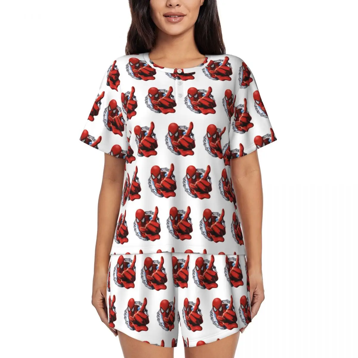 

Superhero Spider Man Cartoon Pajamas Set Womens Short Sleeve Sleepwear Loungewear 2 Piece Pjs